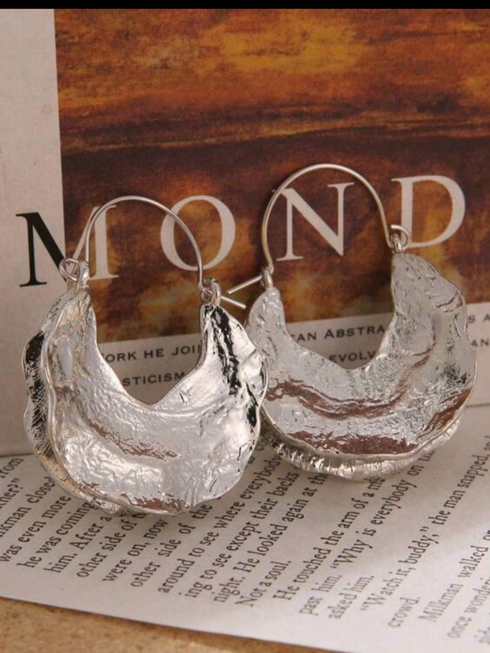 Silver Textured Crescent Hoop Earrings